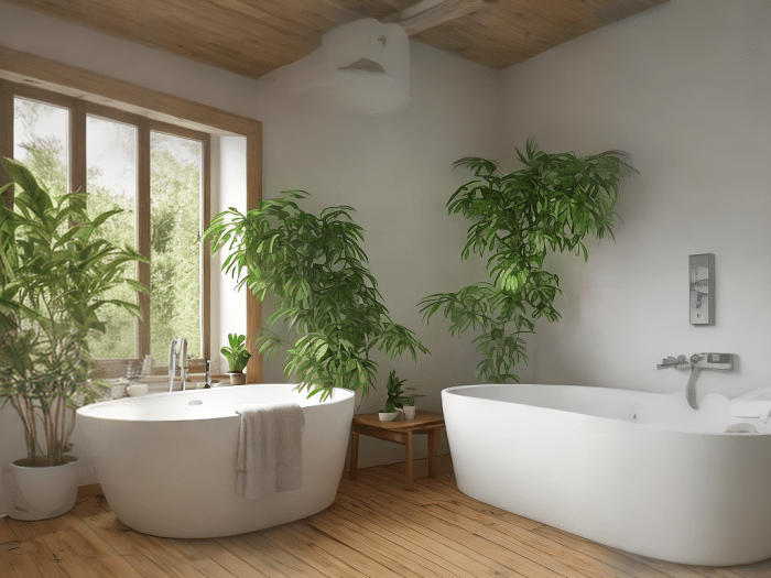 Scandinavian bathroom with green plants